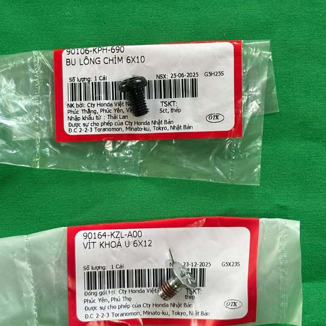 Bu lông bắt ổ khoá xe Future neo 125, fu x, fu 2 Vít khoá U 6x12 mã 90164KZLA00 và Bu lông chìm 6x10