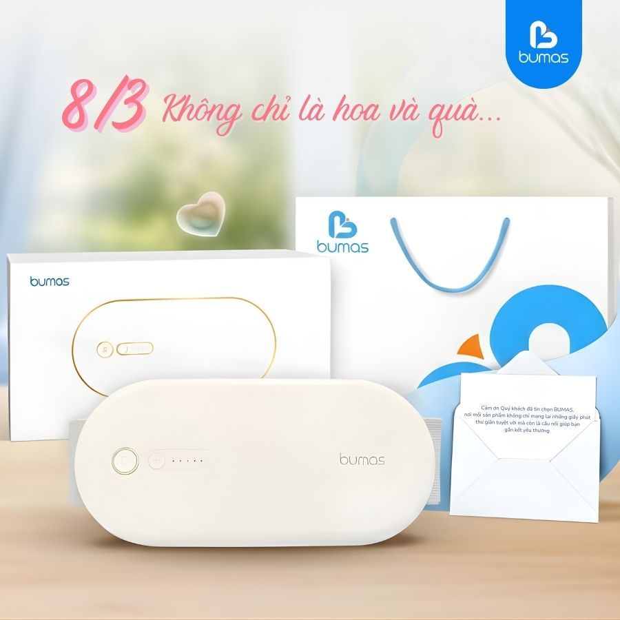 [Set Quà] Máy Chườm Bụng Kinh BUMAS BU01 - Đai Massage Giảm Đau Bụng Kinh - Chườm Âm - Quà Tặng