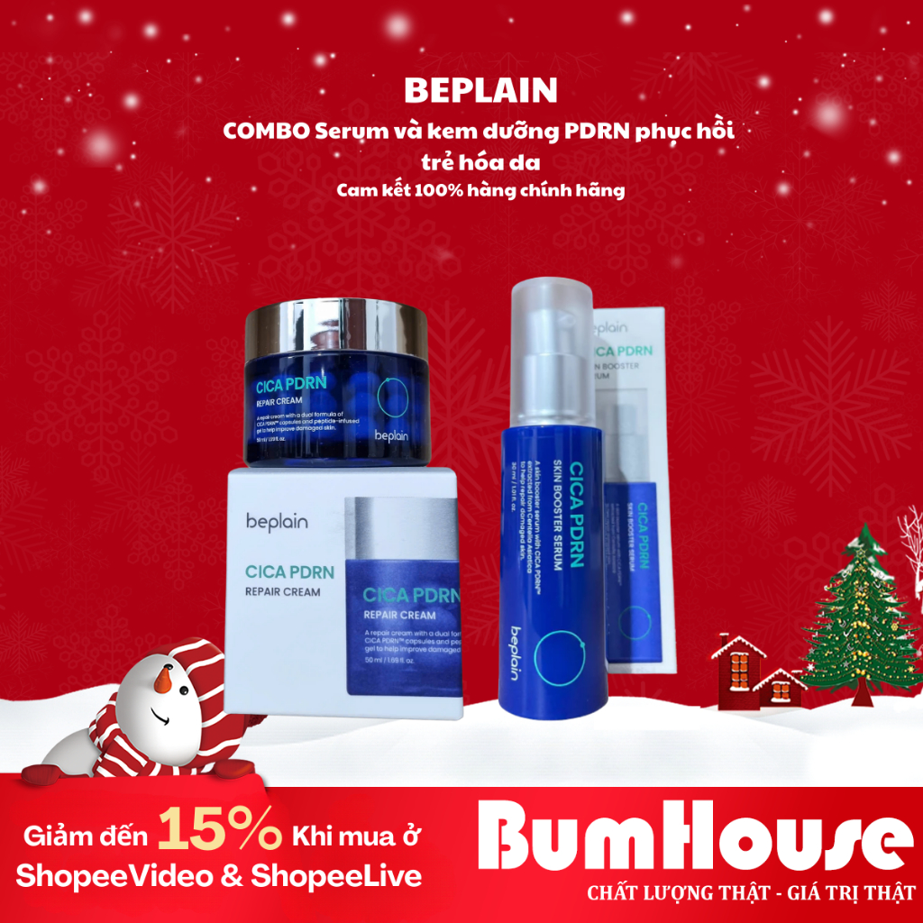 COMBO BEPLAIN Tinh chất Cica PDRN Skin Booster Serum 30ml & Kem Dưỡng Viên Nang Cica PDRN Repair Cre