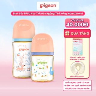 Bình Sữa Pigeon PPSU Softouch Baby-Friendly World Hoạ Tiết Đàn Ngỗng/Thỏ Hồng 160ml/240ml
