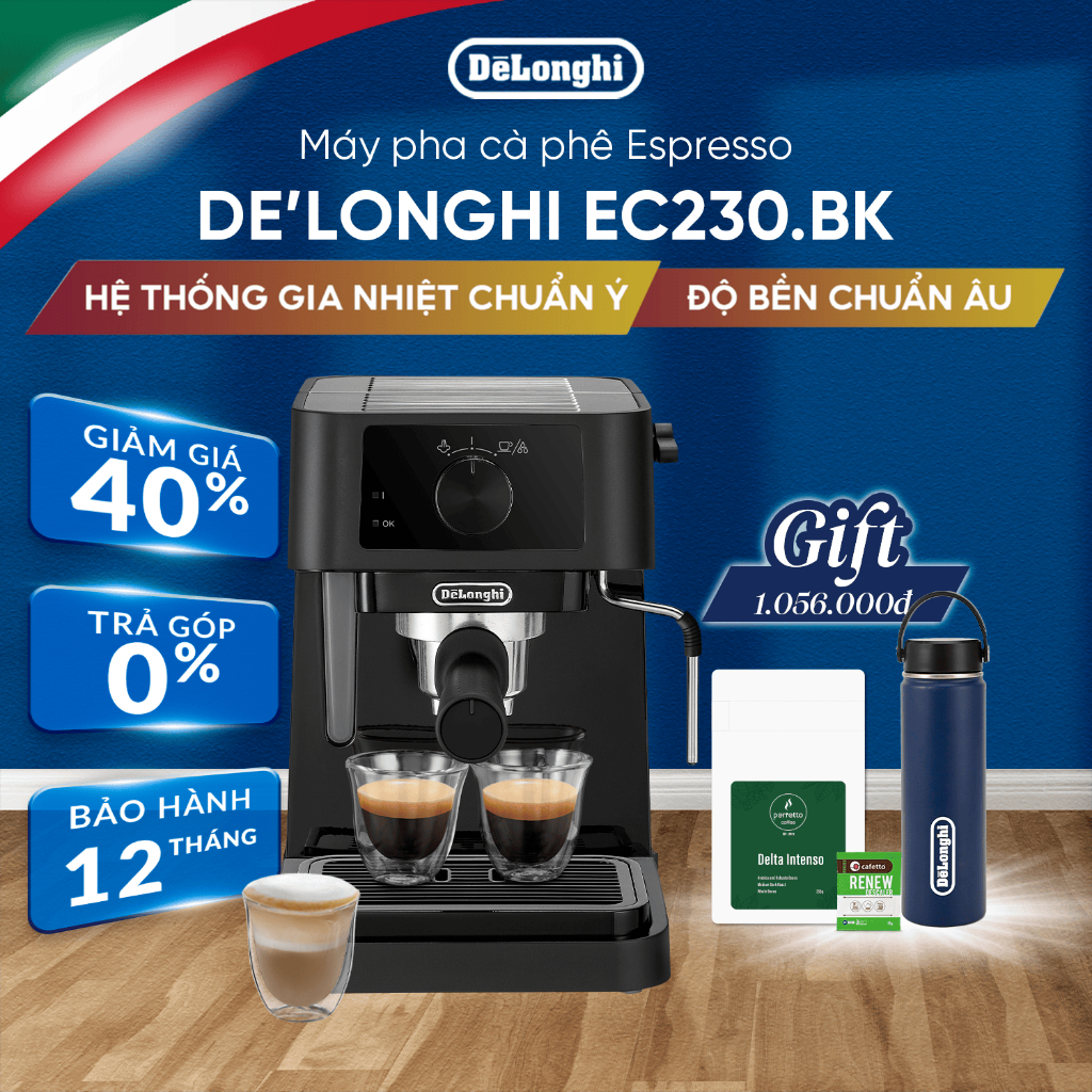 Máy Pha Cà Phê Espresso DeLonghi Stilosa EC230.BK – 15 Bar, Vòi Đánh Sữa, Pha Cappuccino & Latte