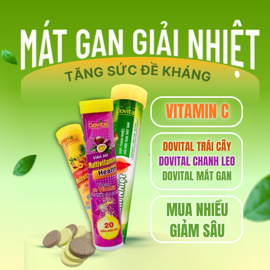 Viên sủi Multi Vitamin Health Dovital - Thực phẩm chức năng 3 vị Cam - Chanh Leo - Rau má