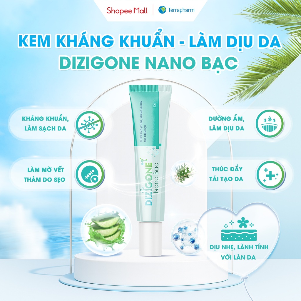 Kem DIZIGONE Nano Bạc 25g: Kháng khuẩn, làm dịu da, phục hồi da, mờ thâm sẹo