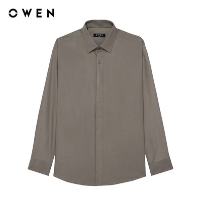 Owen - Áo sơ mi dài tay Slim Fit AS255059D màu Nâu chất liệu Modal Lenzing