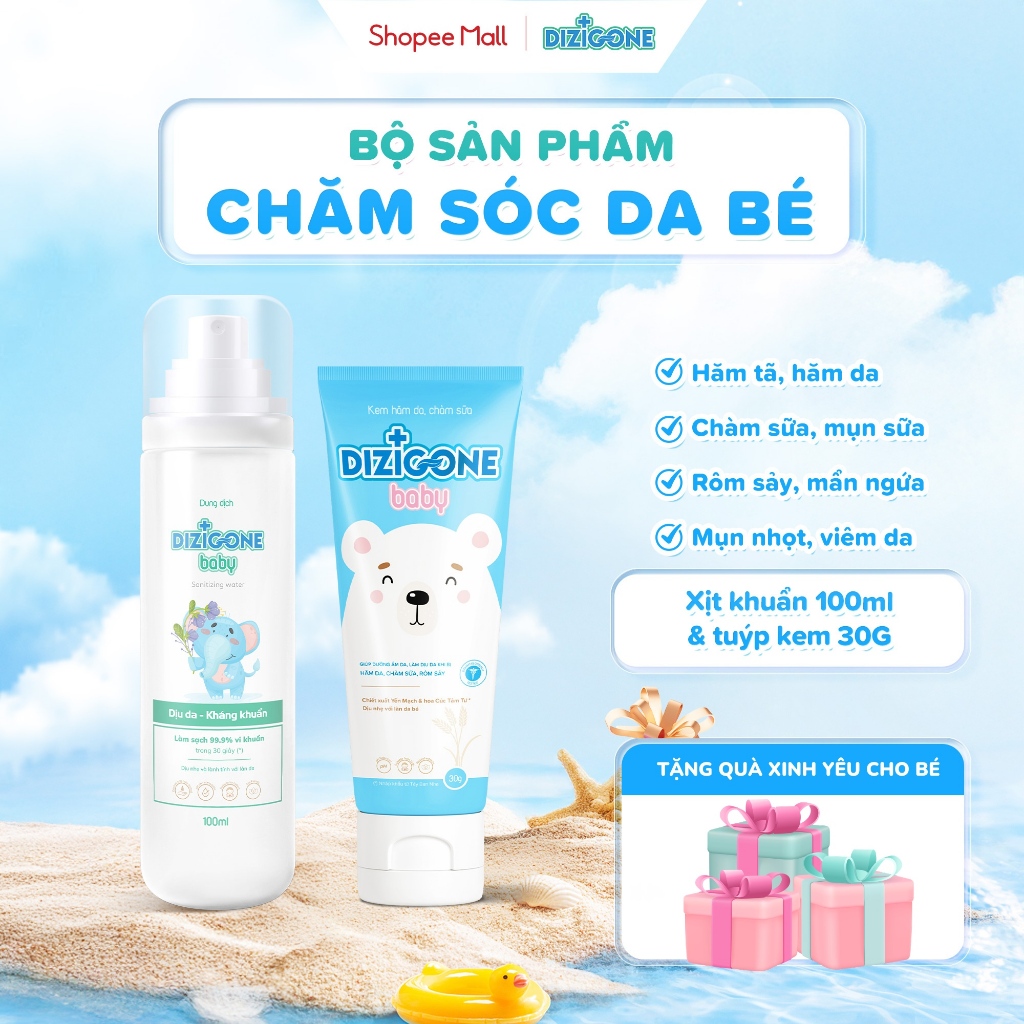 [COMBO] Xịt kháng khuẩn DIZIGONE Baby 100ml & Kem DIZIGONE Baby 30g: Đẩy lùi hăm tã, chàm sữa, chăm 