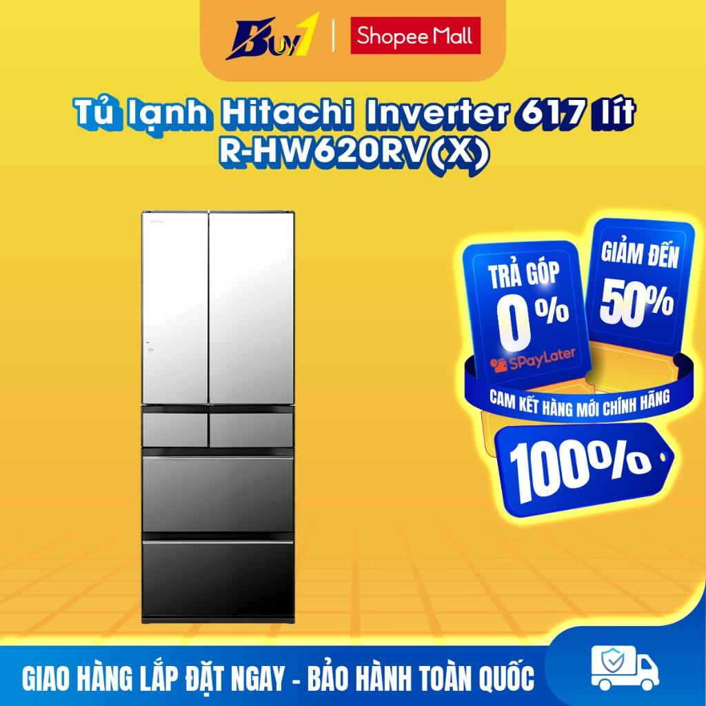 R-HW620RV(X) - Tủ lạnh Hitachi Inverter 617 lít R-HW620RV X - Hàng chính hãng