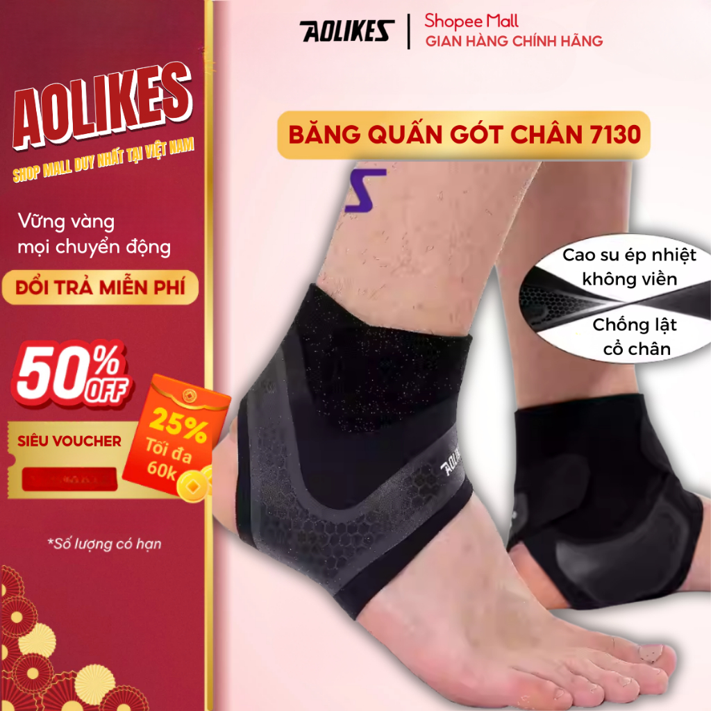 Bảo Vệ Cổ Chân, Băng Quấn Mắt Cá Bó Gót Cố Định Chống Lật Aolikes AL7130 Tập Gym Thể Thao Đá Bóng Cầ