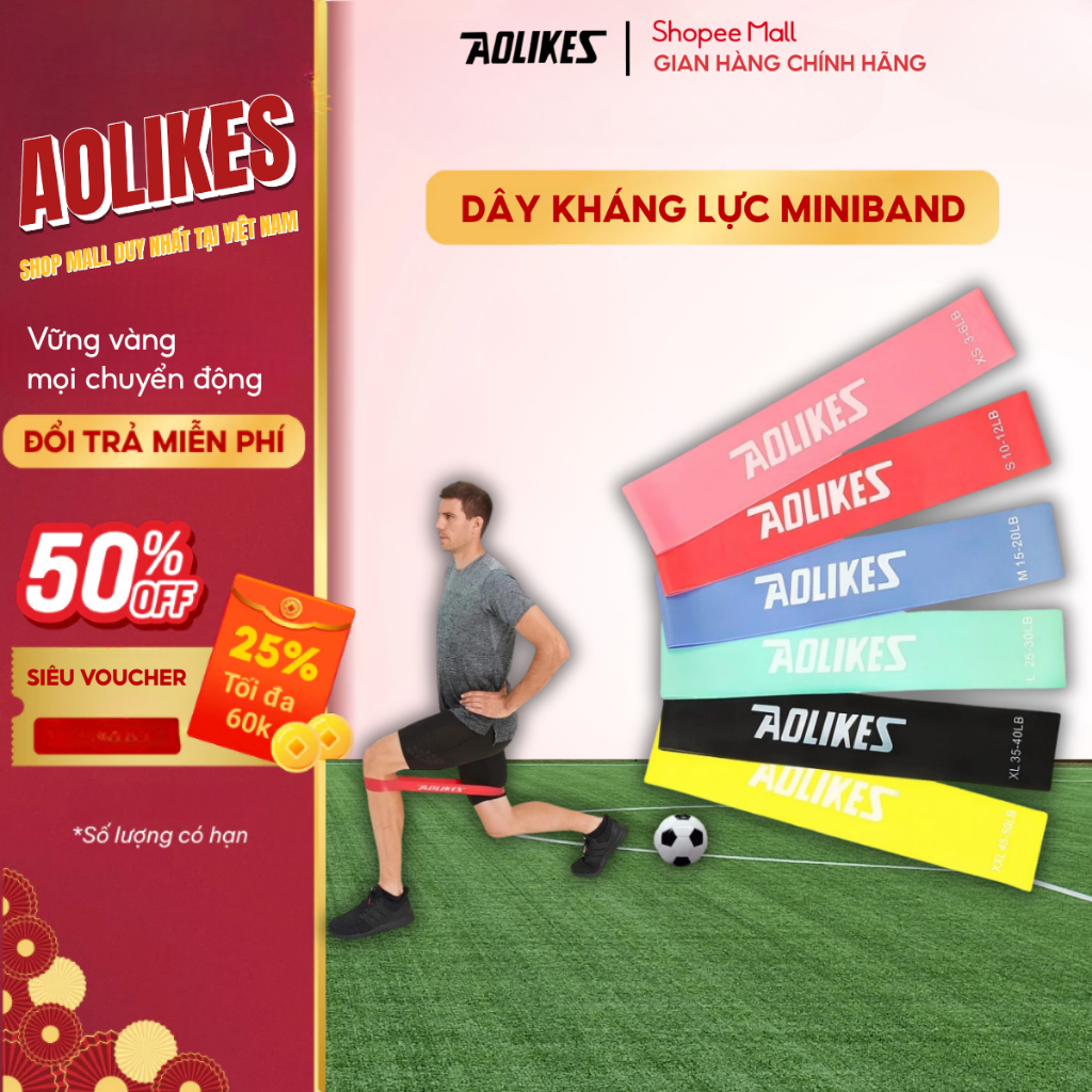 Dây kháng lực miniband Aolikes trợ lực tập gym chân mông tay đùi cao su đàn hồi dành cho nam nữ