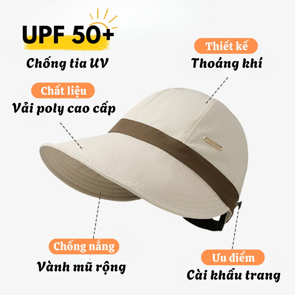 Mũ Chống Nắng Nữ Vành Rộng Phối Viền Thời Trang, Mũ Bucket Chống 99% Tia UV Vải Cotton Cao Cấp | BigBuy360 - bigbuy360.vn