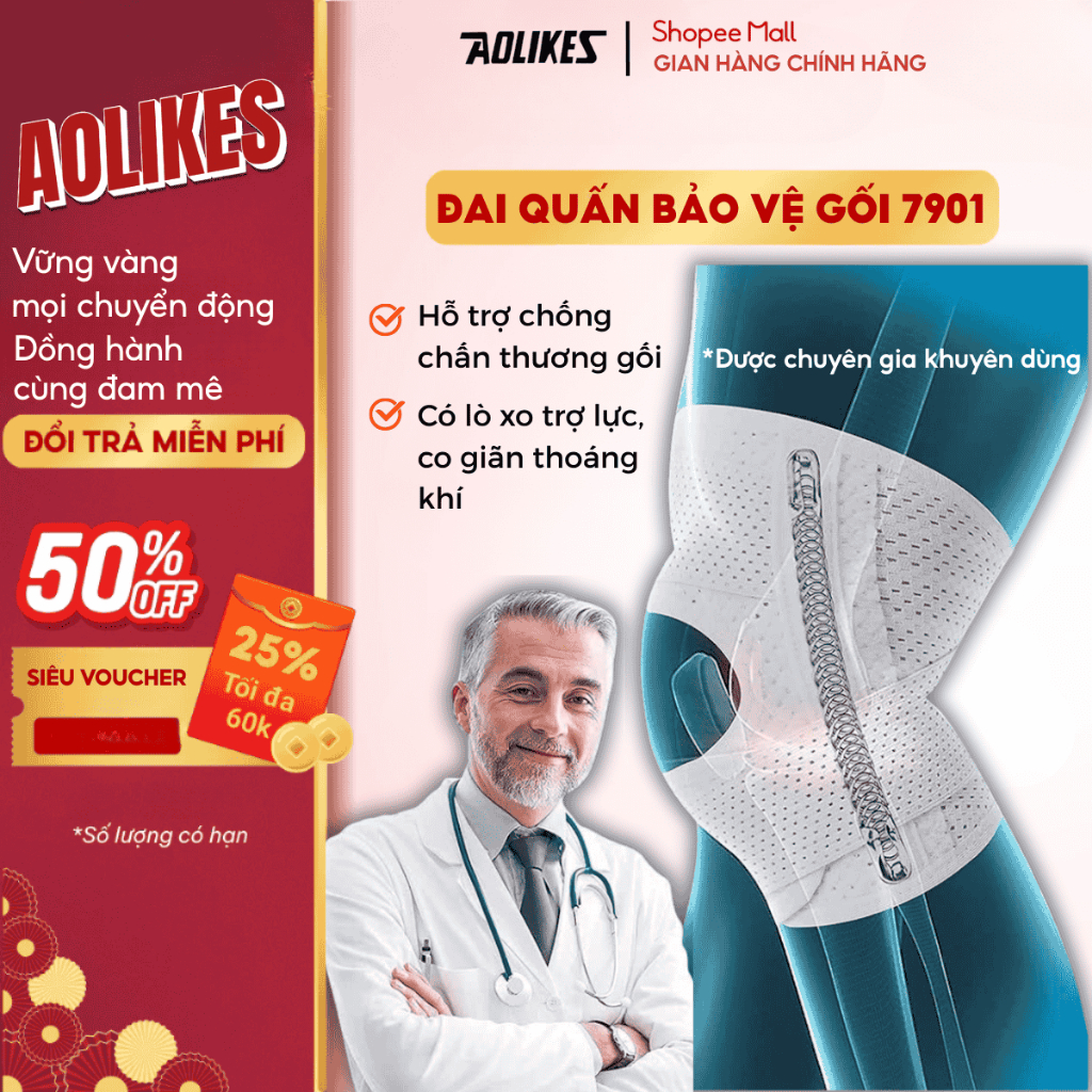 Đai Quấn  Bảo Vệ Gối 7901 Aolikes Có Lò Xo Trợ Lực Chống Chấn Thương, Giảm Đau Khớp Gối Phù Hợp Các Môn Thể Thao