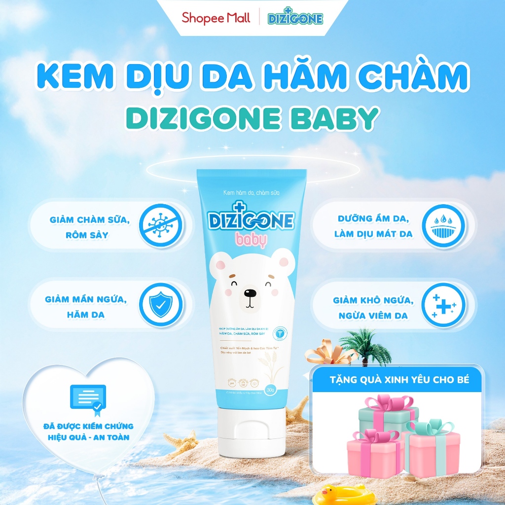 Kem hăm chàm DIZIGONE Baby: Dịu mẩn ngứa, ngừa hăm da, chàm sữa, bảo vệ và phục hồi da bé - Tuýp 30g