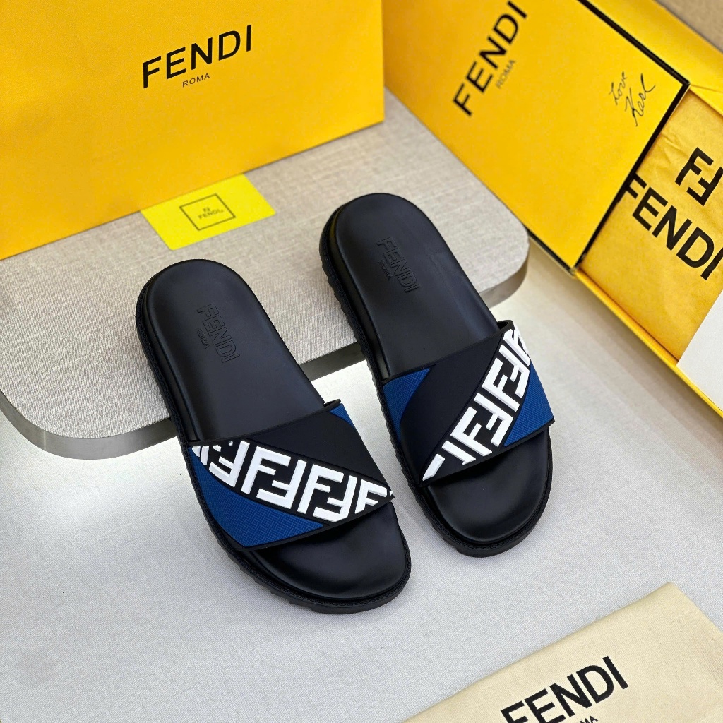Dép Quai Ngang Fendi Logo Xanh Đen Cao Cấp