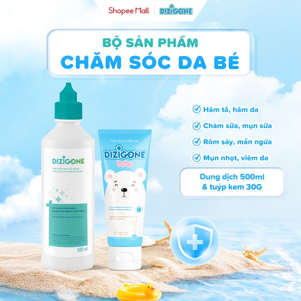 [COMBO] Dung dịch kháng khuẩn DIZIGONE 500ml & Kem DIZIGONE Baby 30g: Đẩy lùi hăm tã, chàm sữa & bảo