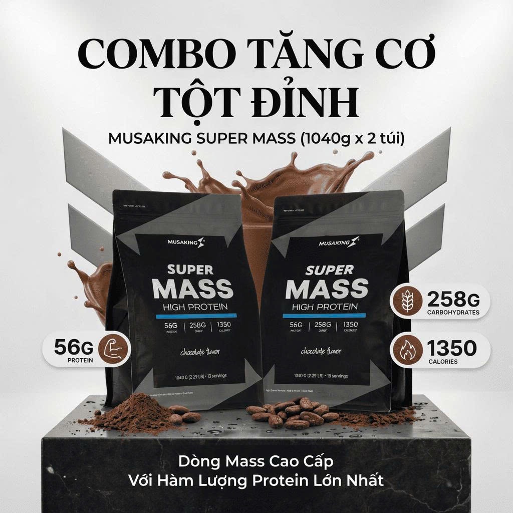 Combo 2 Túi SUPER MASS HIGH PROTEIN MUSAKING 1040g – Mass Gainer, Sữa Tăng Cân Cho Người Gầy