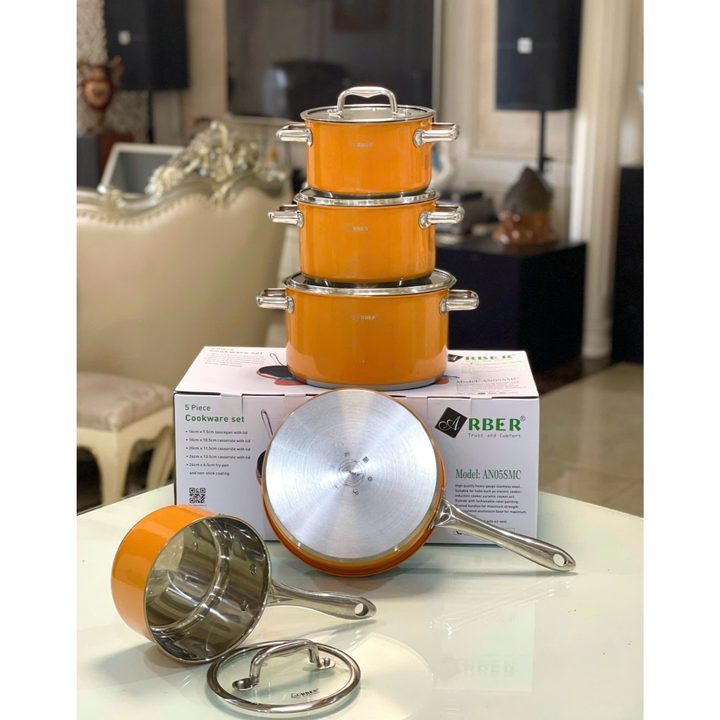 Bộ nồi từ chảo 5 món cao cấp màu cam ARBER - AN05SMC