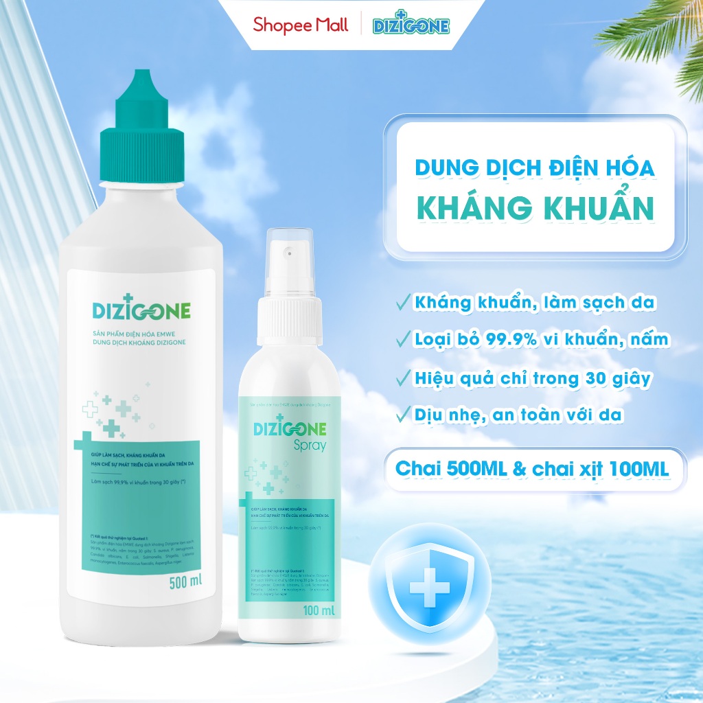 [COMBO] Dung dịch điện hóa DIZIGONE 500ml & Xịt điện hóa DIZIGONE 100ml: Kháng khuẩn phòng bệnh, làm