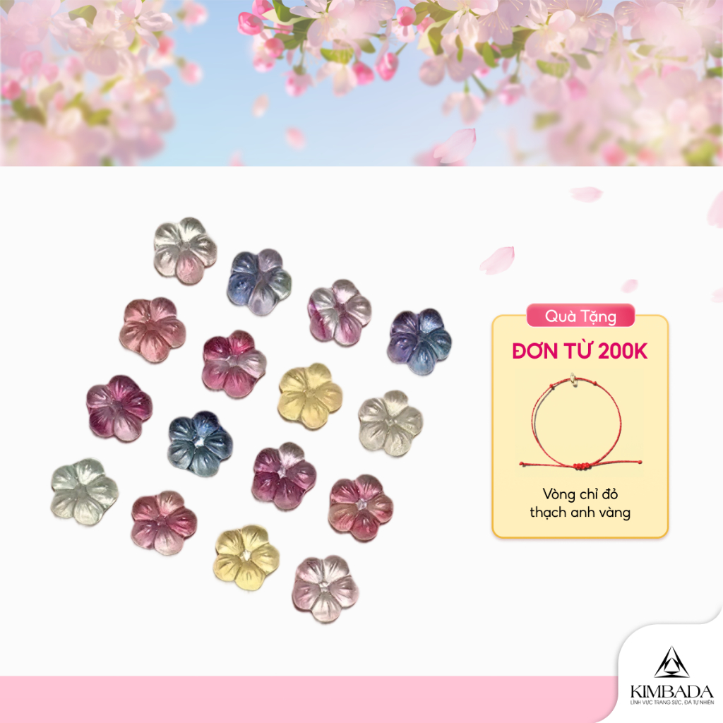 Charm thạch anh Fluorite tự nhiên Kimbada phụ kiện phong thuỷ dùng xâu vòng tay, dây chuyền