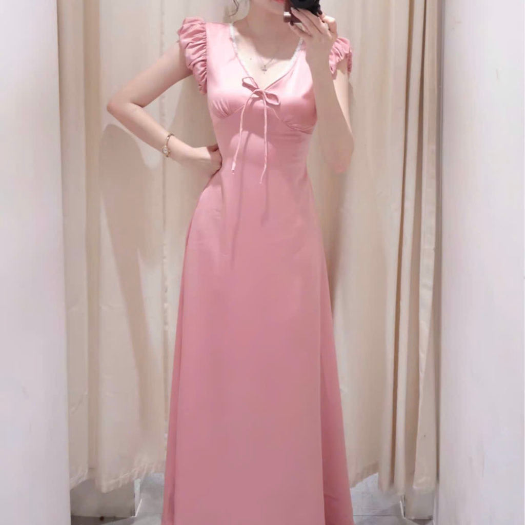 Đầm Lụa Dạ Hội Cổ Tim Phối Ren Tiểu Thư NV824 Đầm Lụa Tay Phồng Form Ôm Body Hack Dáng | BigBuy360 - bigbuy360.vn