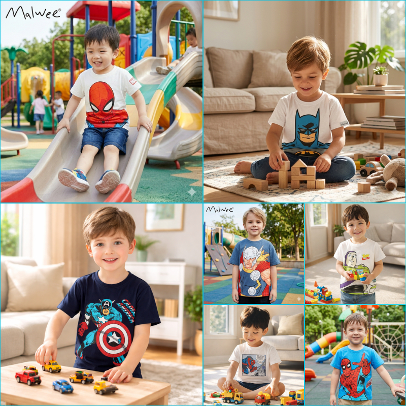 BST áo hè bé trai thun cotton Malwee/Little Maven họa tiết siêu nhân 2 - 7 tuổi LMB3 - Little Maven 