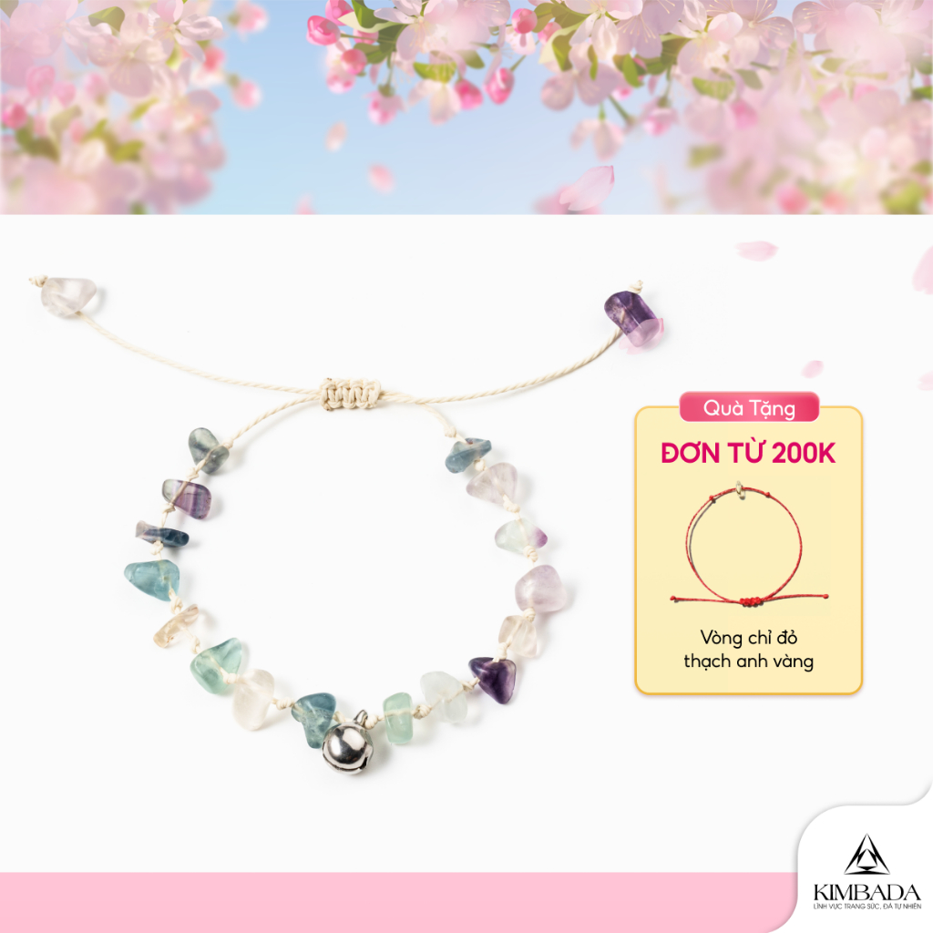 Vòng tay nữ đá tự nhiên mix charm chuông không gỉ Kimbada phong thuỷ handmade cá tính