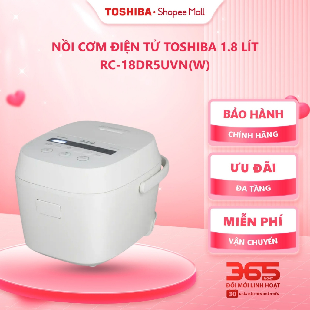 Nồi cơm điện tử Toshiba 1.8 lít RC-18DR5UVN(W)/ RC-18DR5UVN(H) - Bảo hành chính hãng 12 tháng