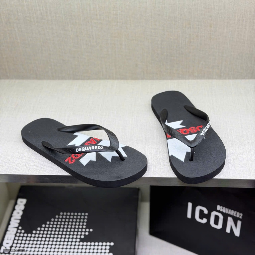 Dép Kẹp Dsquared2 Icon Đen Logo Maple