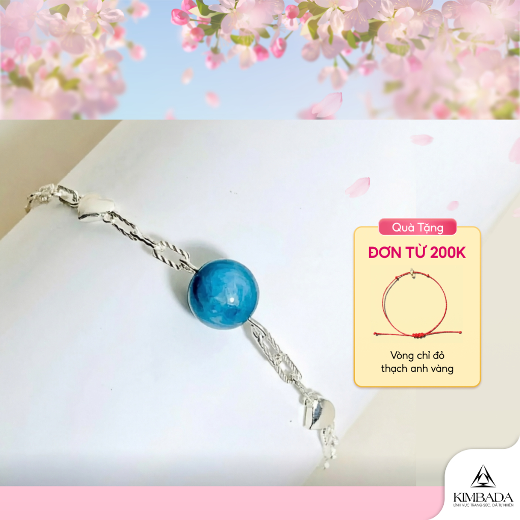 Lắc chân nữ bạc 925 trái tim mix thạch anh tự nhiên Kimbada trang sức phong thuỷ sang trọng