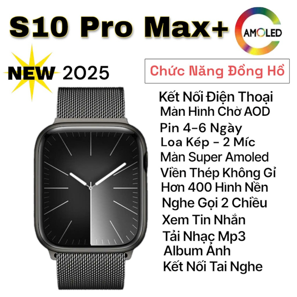 Đồng Hồ Thông Minh S10 Pro max+, Viền Full Thép, Ambum Ảnh, Tải Nhạc,Ghi âm, Chat GPT, Bộ Nhớ 5G, Đổ