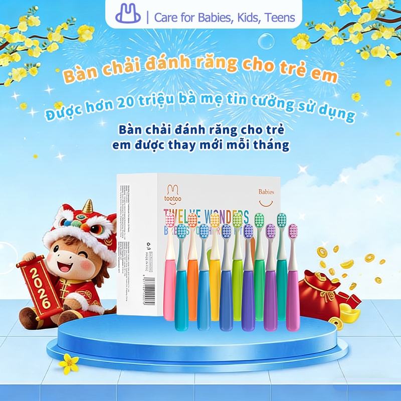 Bàn Chải Đánh Răng Trẻ em tootoo Twelve Wonders Lông Mềm Mịn Làm Sạch Mảng Bám Cho Bé 1-12 Tuổi