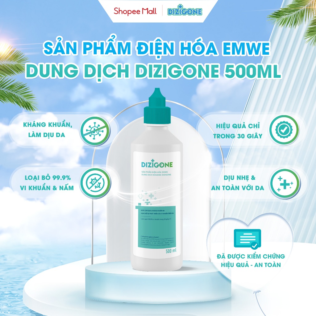 Dung dịch điện hóa DIZIGONE 500ml: Kháng khuẩn, làm sạch dịu da, chăm sóc tổn thương lành nhanh, ngă