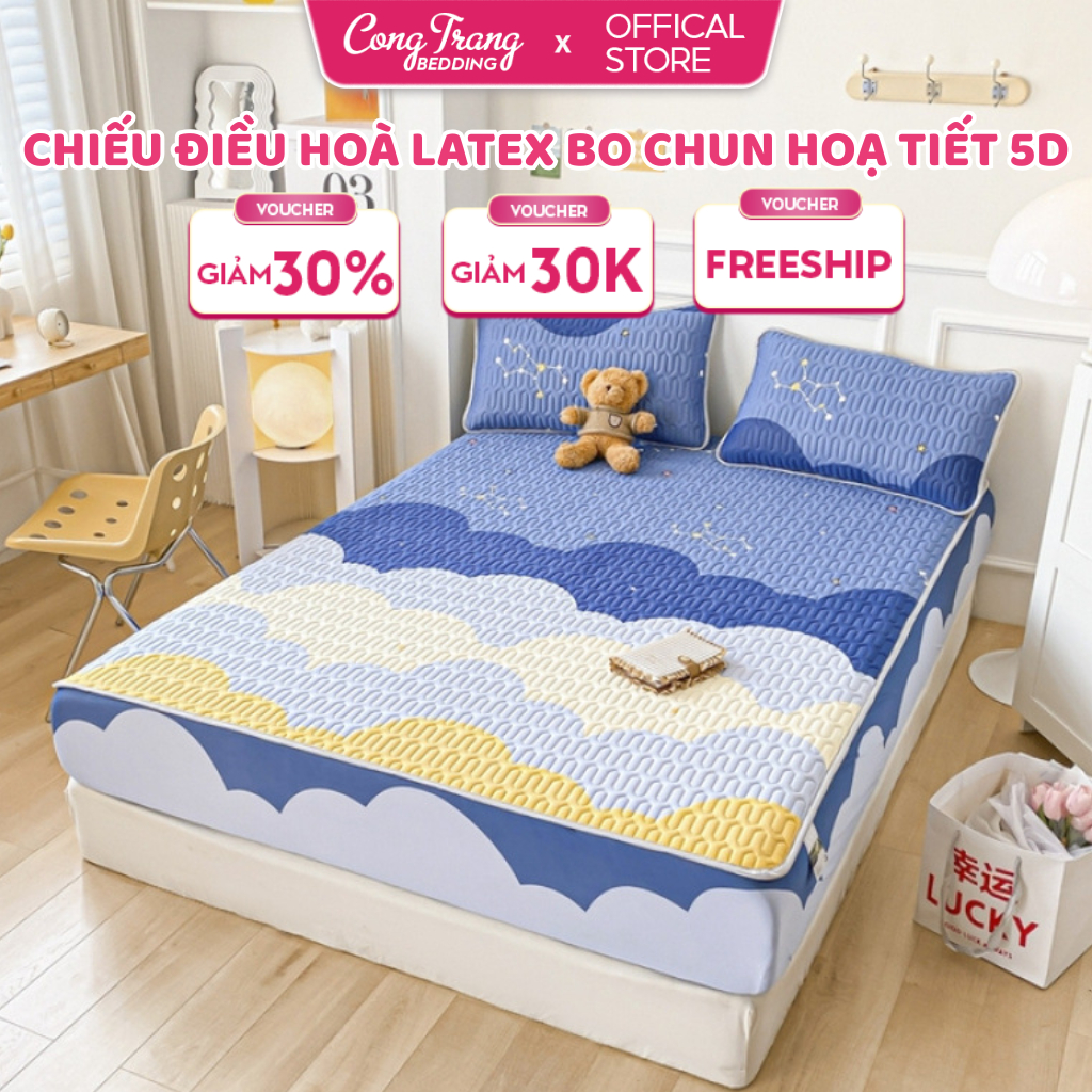 [Tặng Kèm Vỏ Gối] Chiếu Điều Hòa BO CHUN CongTrang Bedding vải Tencel 5D, Chiếu Cao Su 3D Mát Lạnh Đ