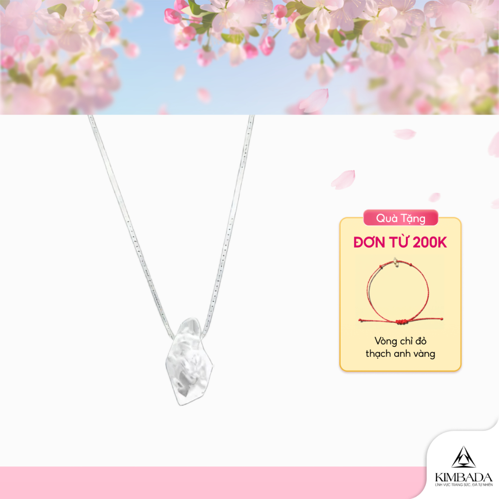 Dây chuyền bạc 950 kèm mặt thạch anh Herkimer Diamond Kimbada, vòng cổ nữ đá phong thuỷ tự nhiên