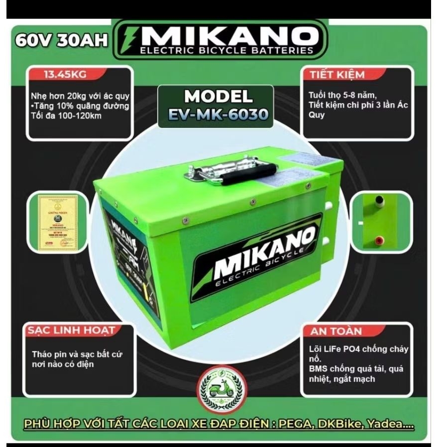 Pin LFP cho xe điện Yadea, Tailg, DKbike bảo hành 2 năm