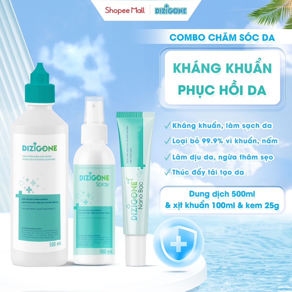 [COMBO] Dung dịch điện hóa DIZIGONE 500ml & Xịt điện hóa DIZIGONE 100ml & Kem DIZIGONE Nano Bạc 25g