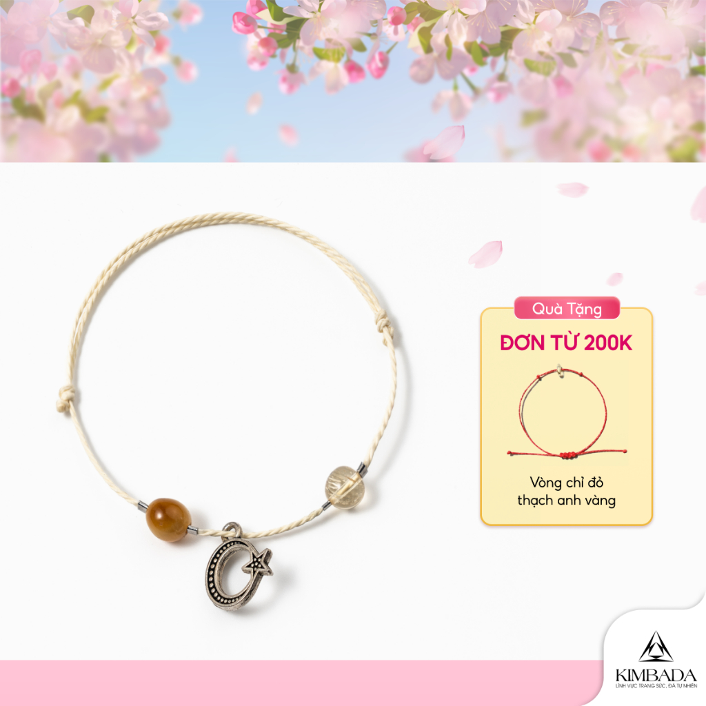 Vòng tay nữ mix 2 viên thạch anh tự nhiên charm titan không gỉ Kimbada handmade cá tính