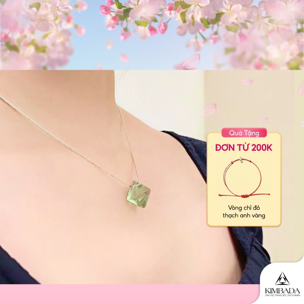 Dây chuyền bạc 925 kèm mặt thạch anh Fluorite Kimbada, vòng cổ nữ đá phong thuỷ tự nhiên