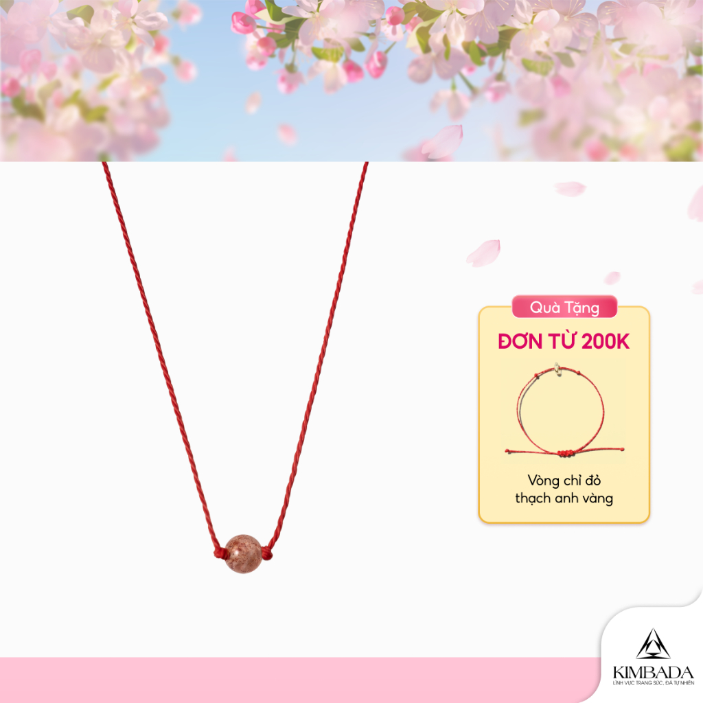 Dây chuyền chỉ đỏ may mắn 1 viên thạch anh tự nhiên Kimbada trang sức phong thủy handmade