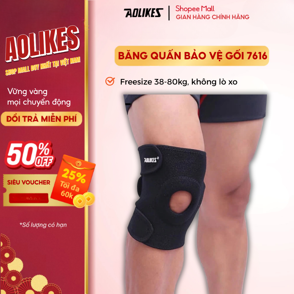 Đai hở quấn đầu gối AOLIKES Neoprene 7616 hỗ trợ bảo vệ an toàn trong các hoạt động leo núi