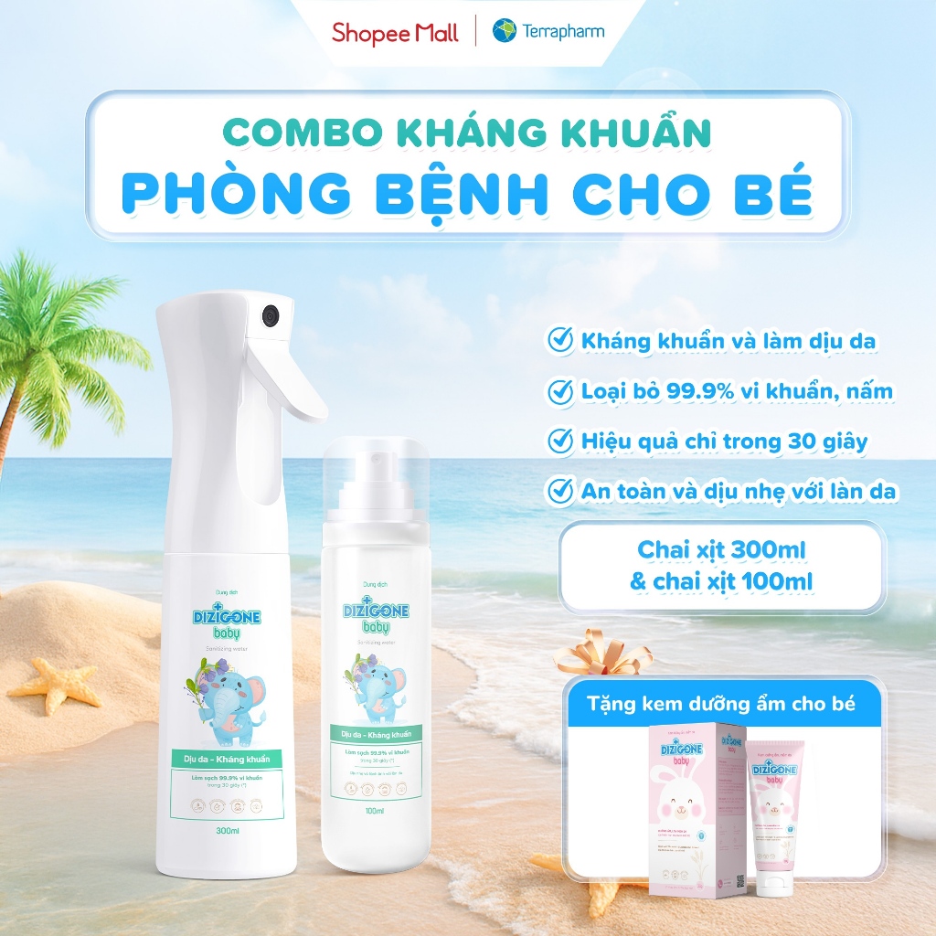 [COMBO] Xịt kháng khuẩn DIZIGONE Baby 100ml & Xịt kháng khuẩn DIZIGONE Baby 300ml: Xịt tay chân, đồ 