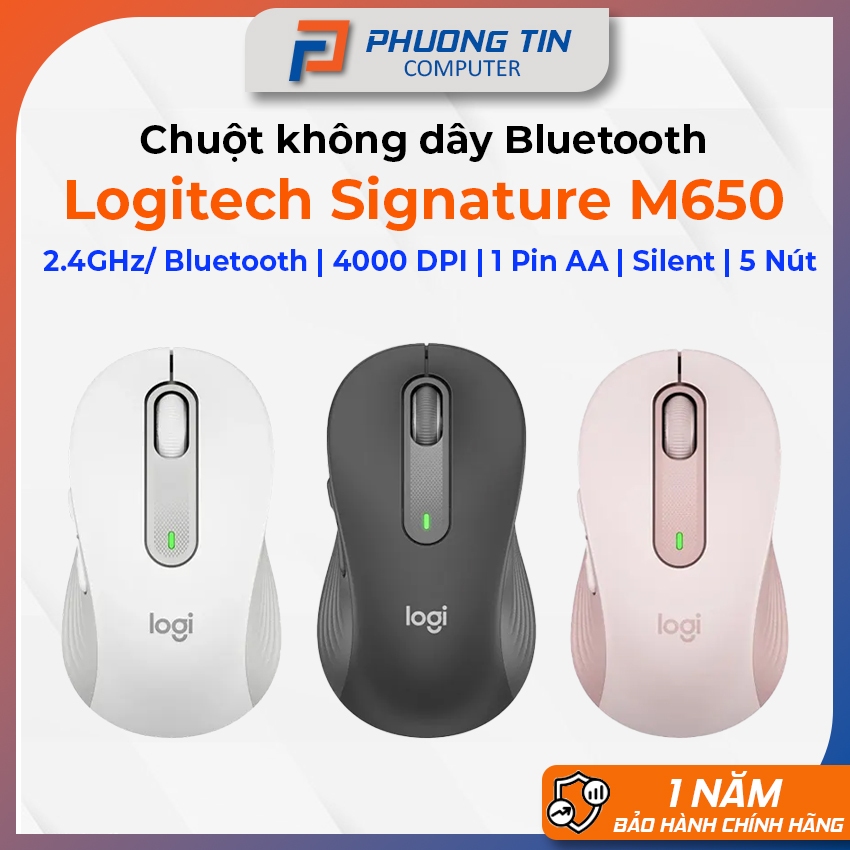 Chuột không dây Bluetooth Logitech Signature M650 Silent size M & size L - Bảo hành CH 12 tháng