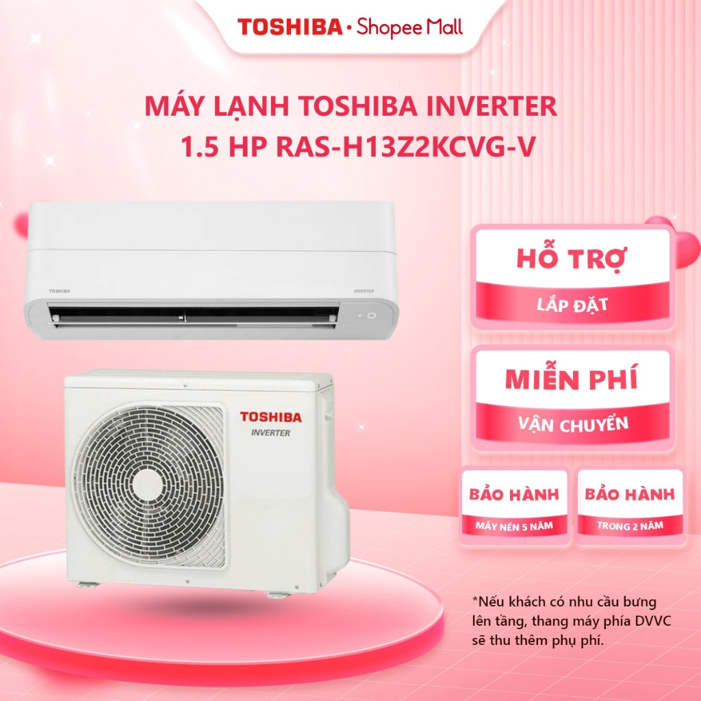 [FREESHIP + LẮP ĐẶT] Máy lạnh Toshiba Inverter 1.5 HP RAS-H13Z2KCVG-V, một chiều lạnh - Bảo hành chí