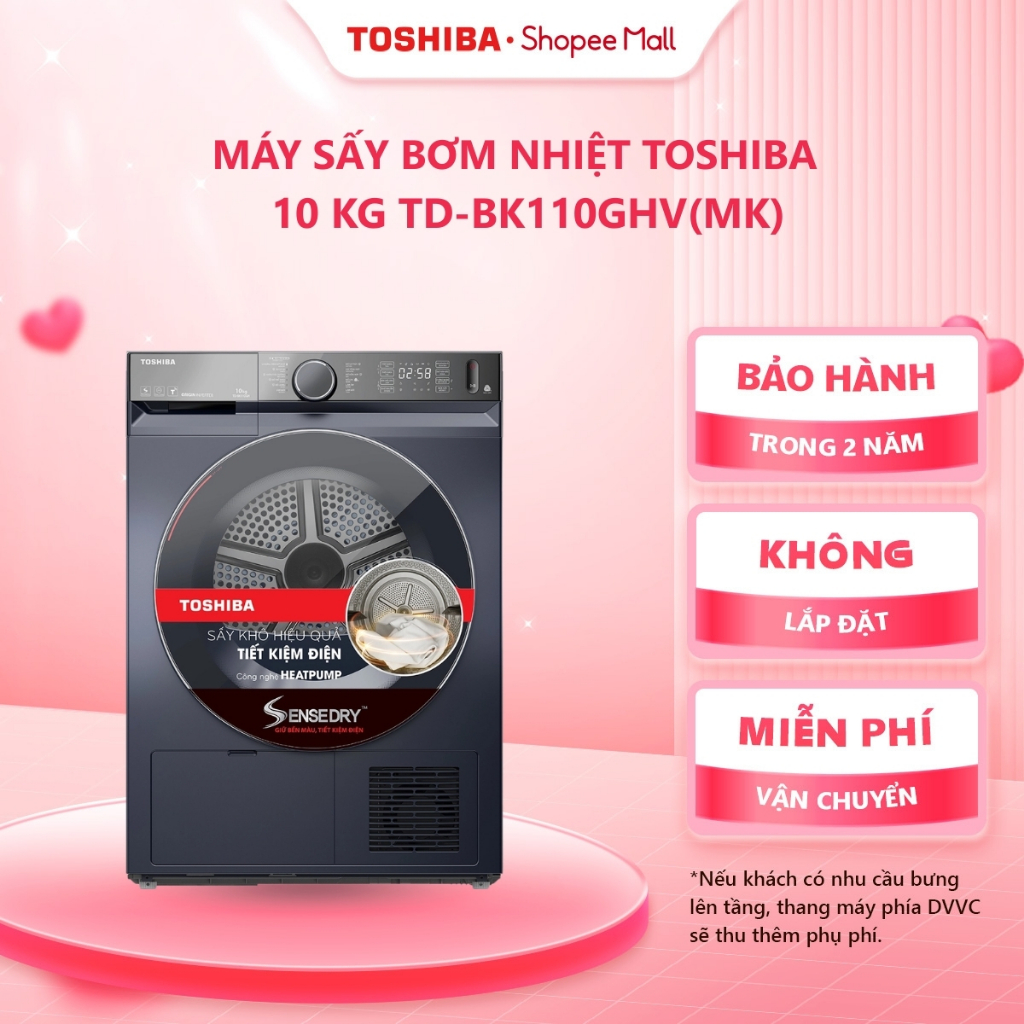 [FREESHIP] Máy sấy bơm nhiệt Toshiba 10 kg TD-BK110GHV(MK) - Bảo hành chính hãng 24 tháng