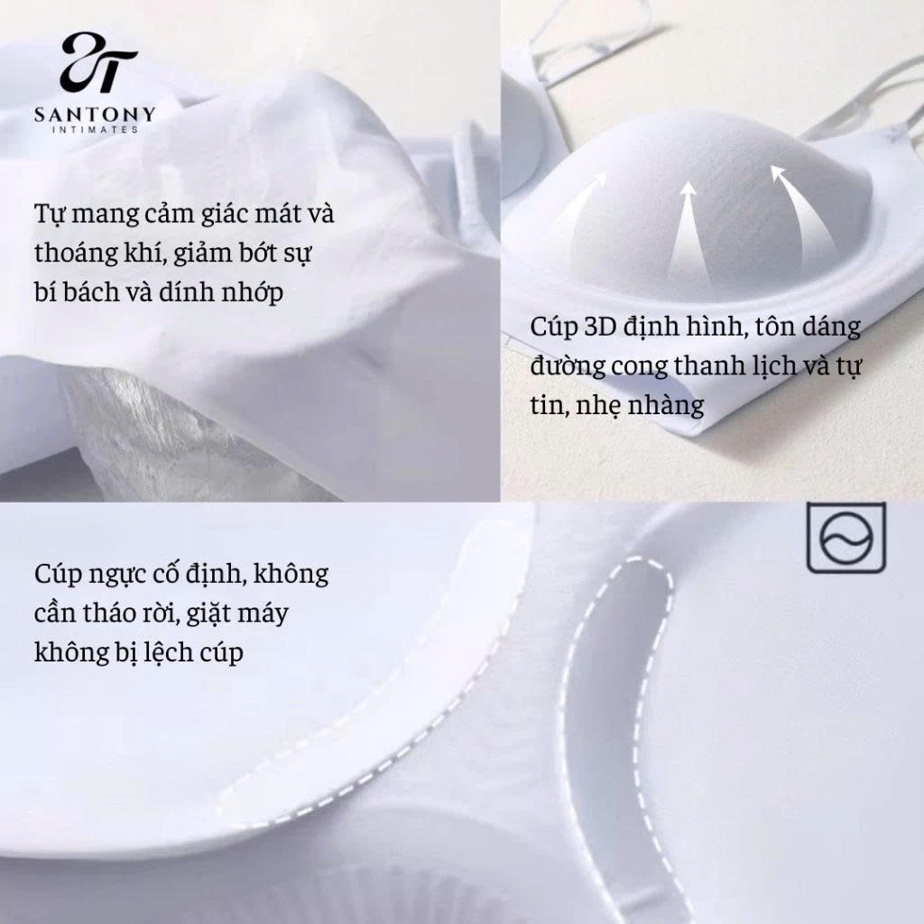 Áo lót nữ nâng ngực gọng gel lên form tự nhiên Santony gọng gel ôm ngực mỏng nhẹ đàn hồi mút ngực thoáng khí 8818 | BigBuy360 - bigbuy360.vn