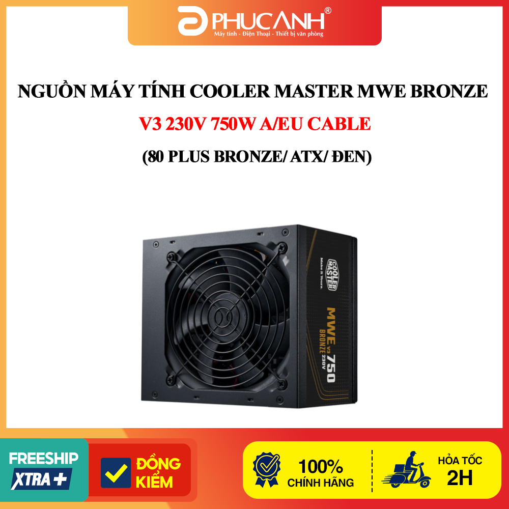 Nguồn máy tính Cooler Master MWE BRONZE V3 230V 750W A/EU Cable (80 Plus Bronze/ ATX/ Đen)