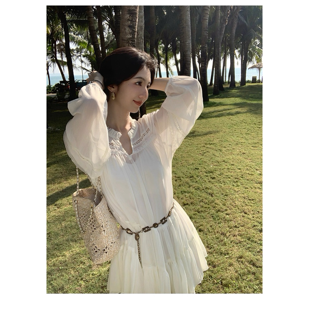 MULVAN- V08 váy dáng rộng kiểu Pháp Mulvan dành cho nữ, thích hợp cho kỳ nghỉ, đi biển.