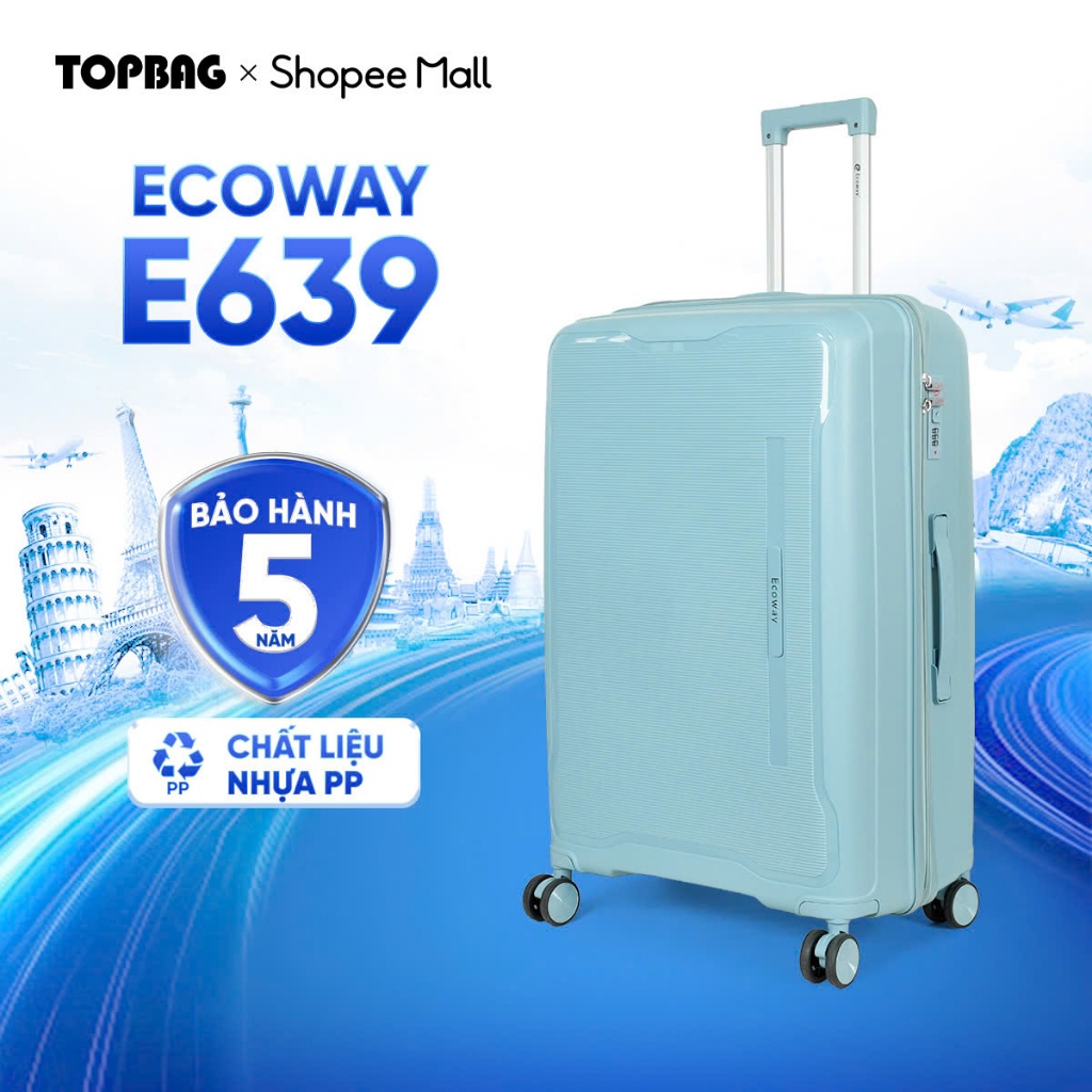 Vali Kéo ECOWAY E639 Nhựa PP Chống Va Đập, Khóa Bảo Mật Size 20/24/28