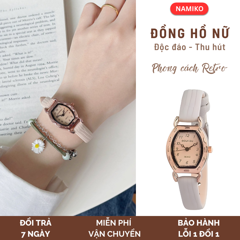 Đồng Hồ Nữ NAMIKO Mặt Vuông Bo Góc Dây PU Mềm Mại Thiết Kế Nhỏ Gọn Đeo Hàng Ngày Đi Làm