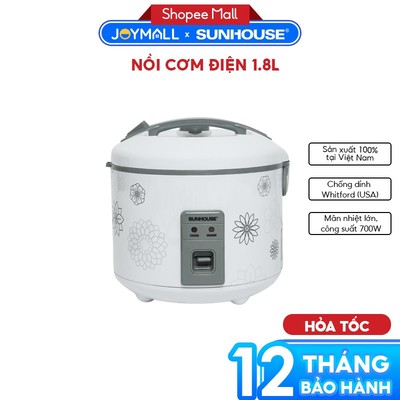 Nồi Cơm Điện 1,8L 700W Sunhouse SHD8603 Hàng Chính Hãng, Lòng Nồi Chống Dính, Nắp Liền – JoyMall