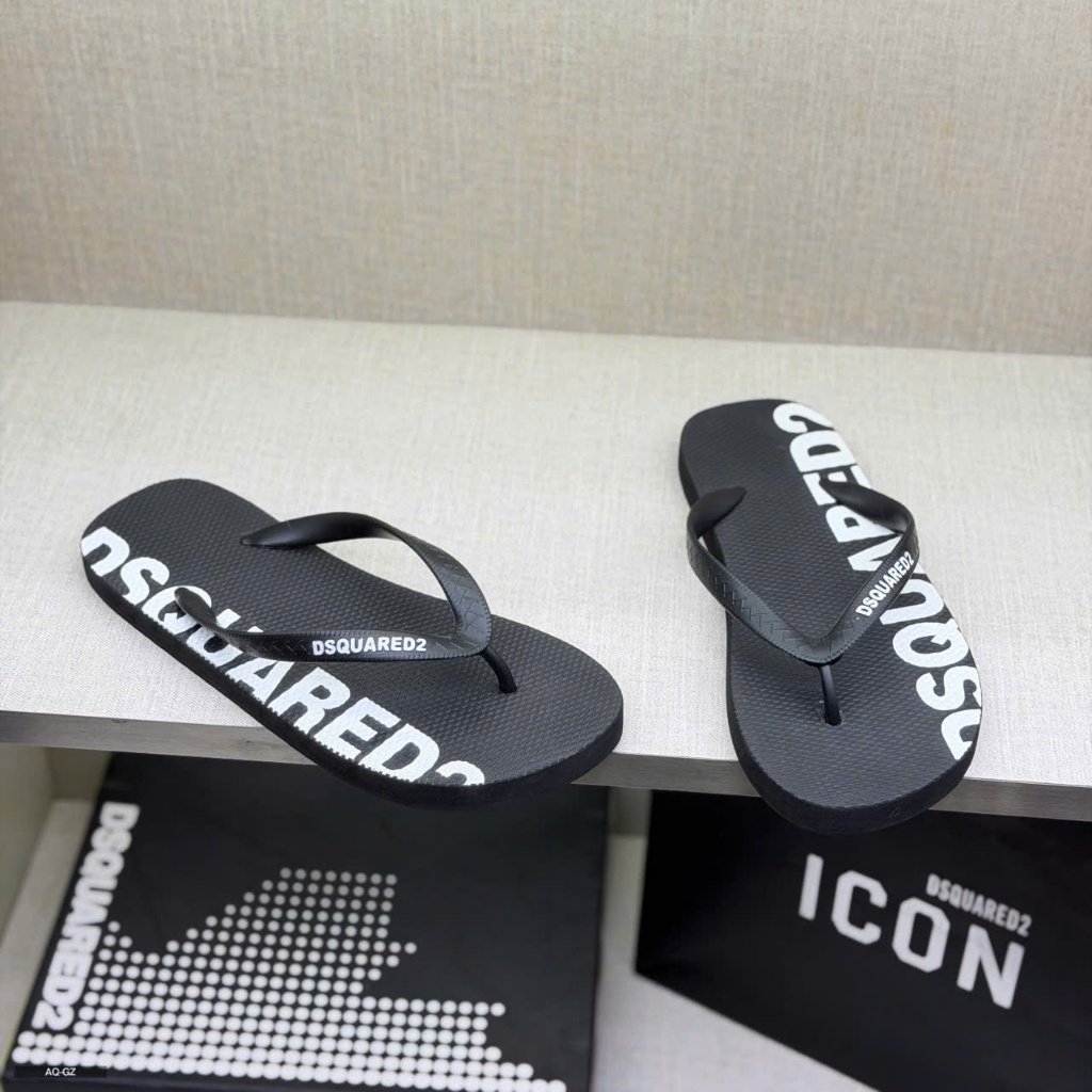 Dép Kẹp Dsquared2 Logo Trắng Đen Nam