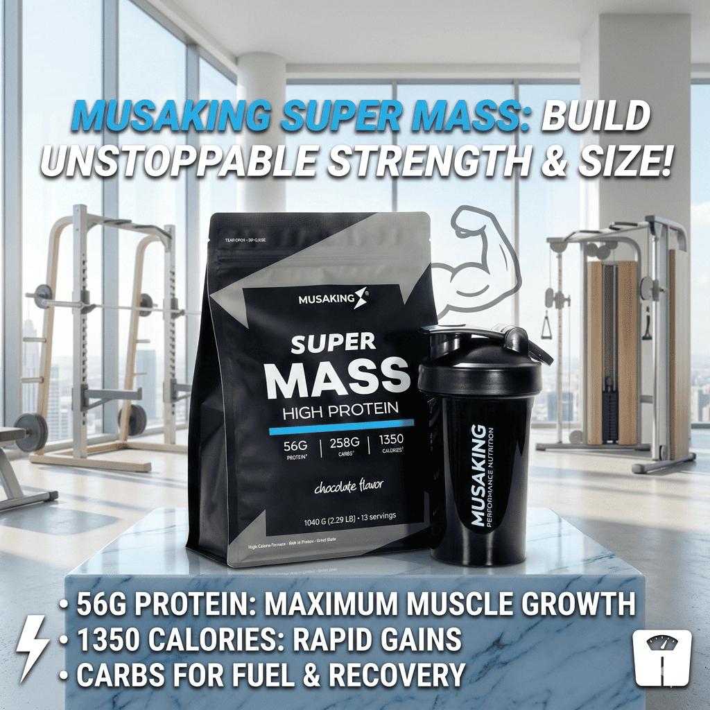 SUPER MASS MUSAKING 1040g – Mass Gainer High Protein 57g Carb, Sữa Tăng Cân Tăng Cơ Cho Người Gầy